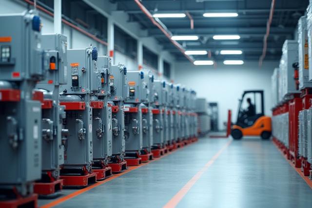 Moderne Geothermie-Ausrüstung in einem Lager bereit zum Versand